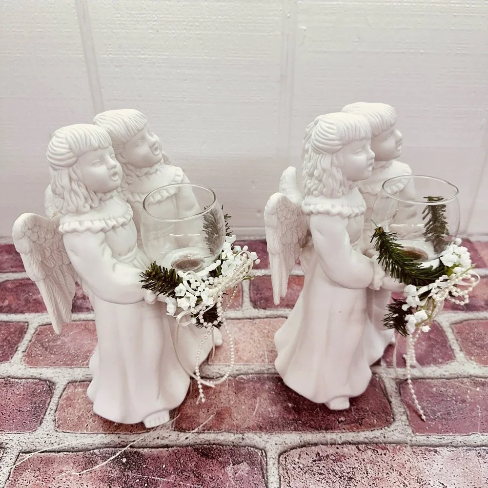 Pair of Ceramic Angel Votive Candle Holders - Christmas Holiday‎ - Vintage 1997